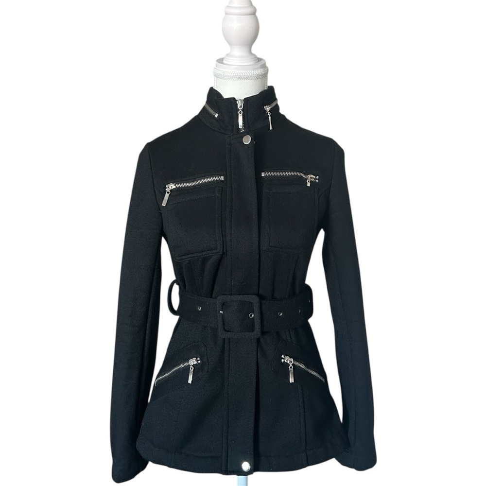 Y2K Grunge “Carmin” Black Biker Style Belted Long Sleeve Zip-up Jacket